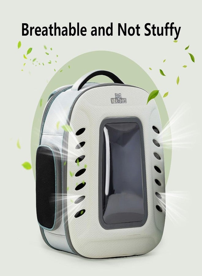 PET FUN حقيبة ظهر شفافة فاخرة لحمل القطط من بيت فن - حقيبة سفر للحيوانات الأليفة قابلة للتهوية للقطط والكلاب الصغيرة، قابلة للطي، جيدة التهوية بتصميم مريح، مثالية للمشي لمسافات طويلة والتخييم (أبيض) - Image 5